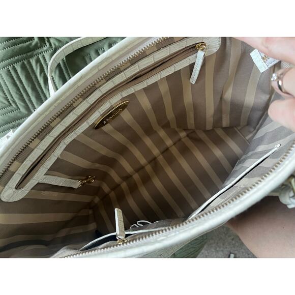 Brahmin Leather and Raffia Medium Asher Tote in Croc Embossed Ivory - Picture 10 of 11
